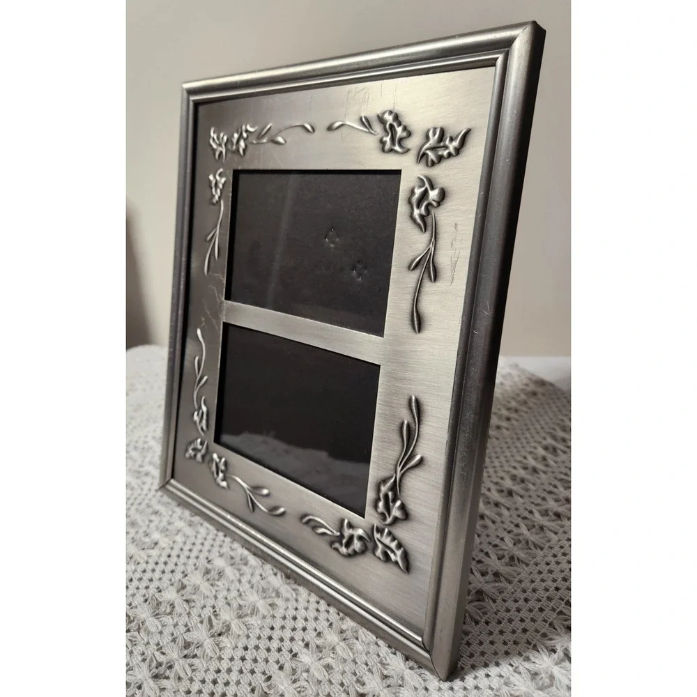 Vintage 1998 HB Group Duel Photo Frame Brushed Silver Metal ‎ 10